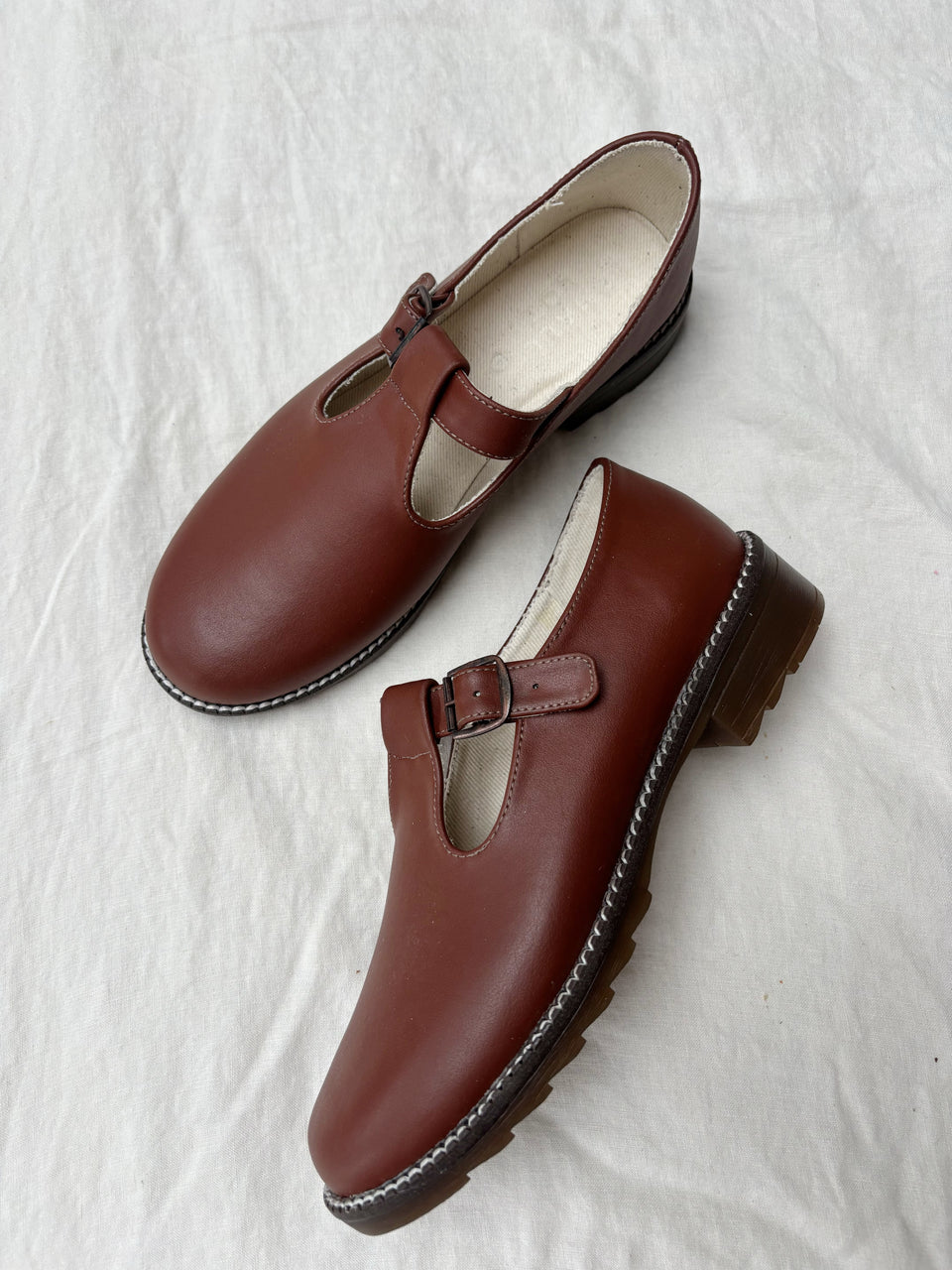 Brown | T-Strap Cactus Leather Mary Jane | Size 9